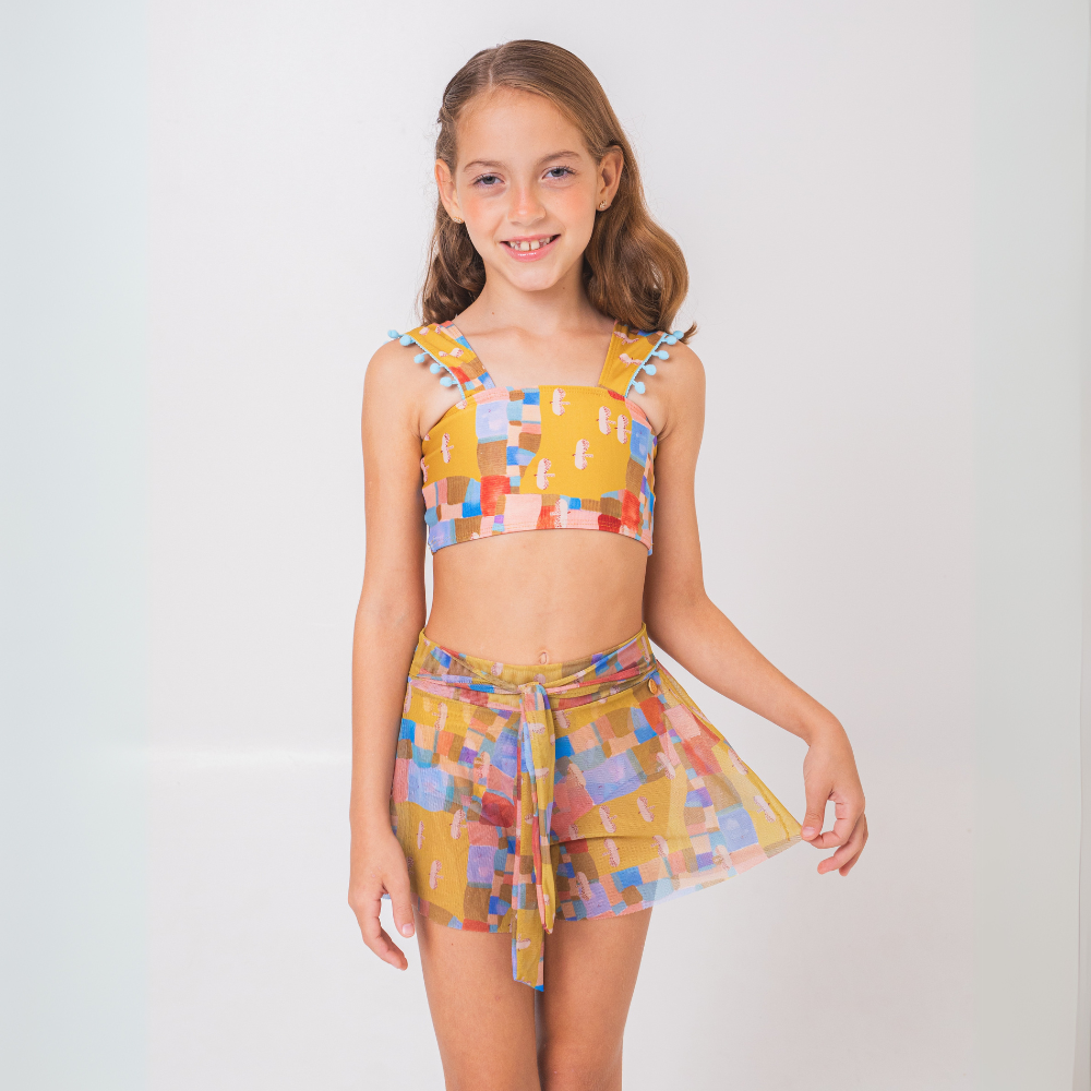 Short Laço Evasê Pássaros ✅